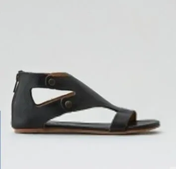 Leather Open Toe Buckle Cutout Flat Sandals