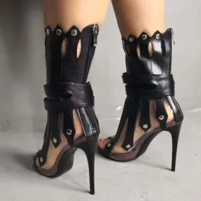 Leather Open Toe Buckle Cutout Sandals