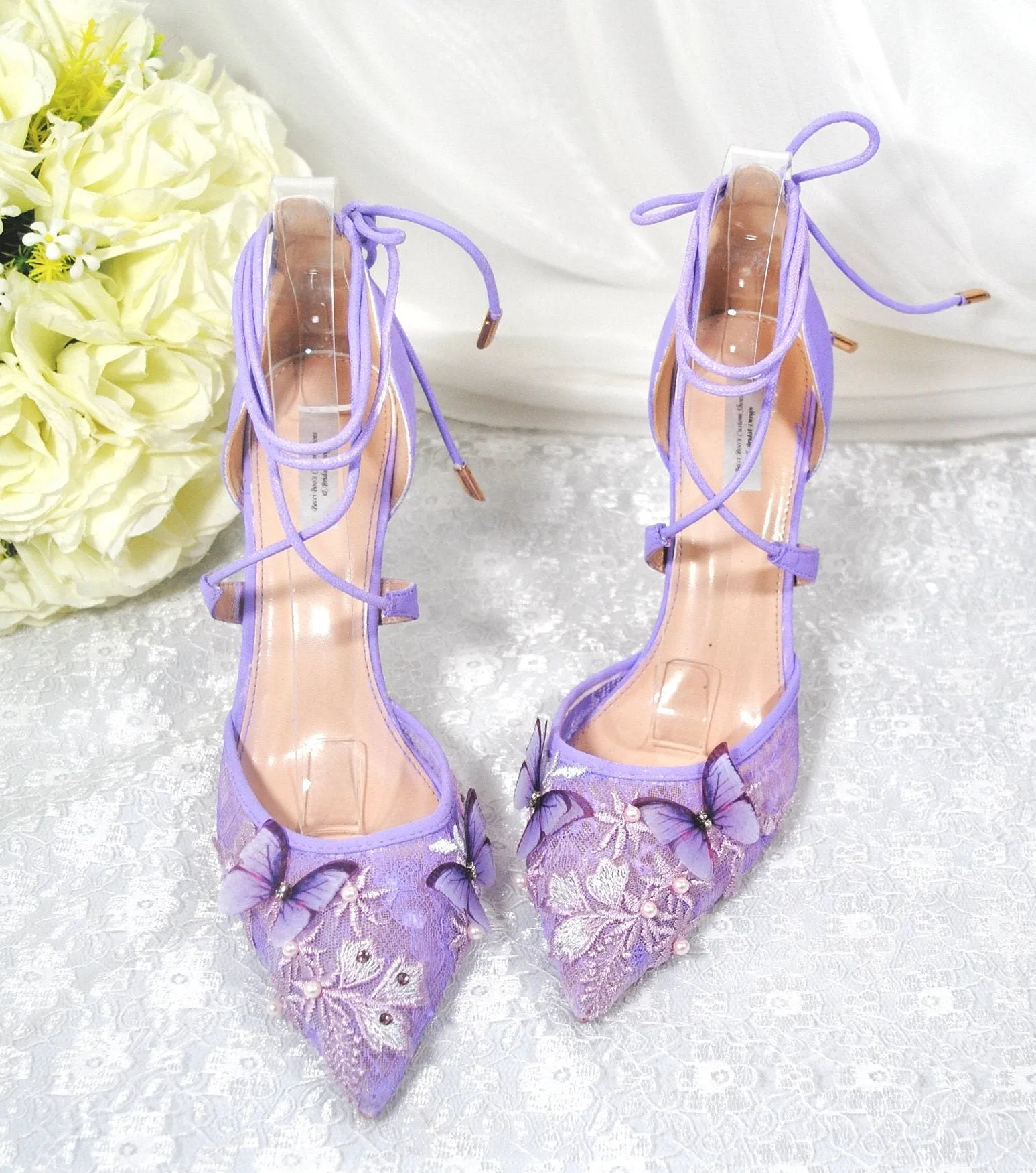 Lilac Butterfly Wedding Shoes - UK6/US8.5