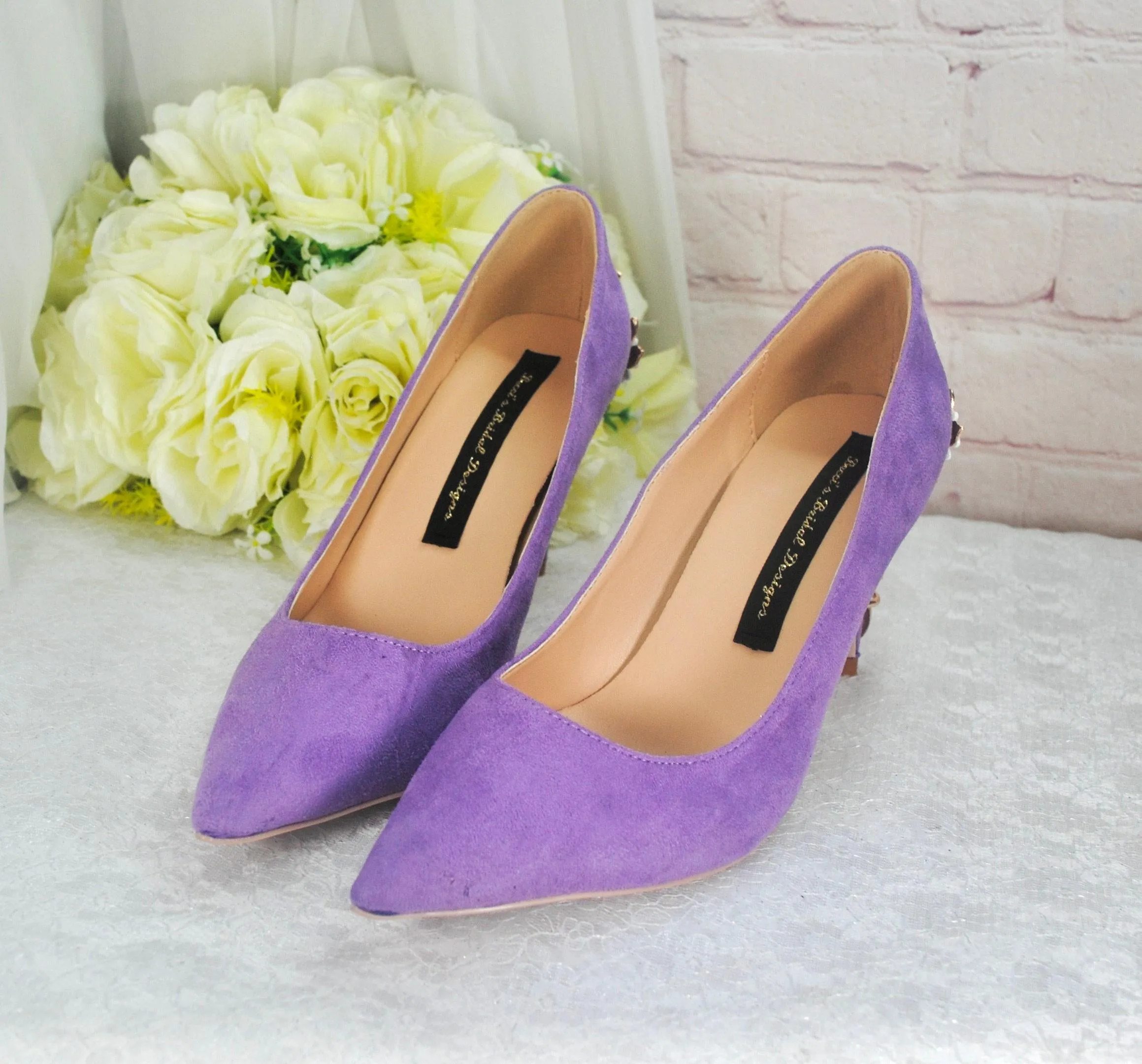 Lilac Suede 8cm Heel Wedding Shoes Size UK6/US8.5