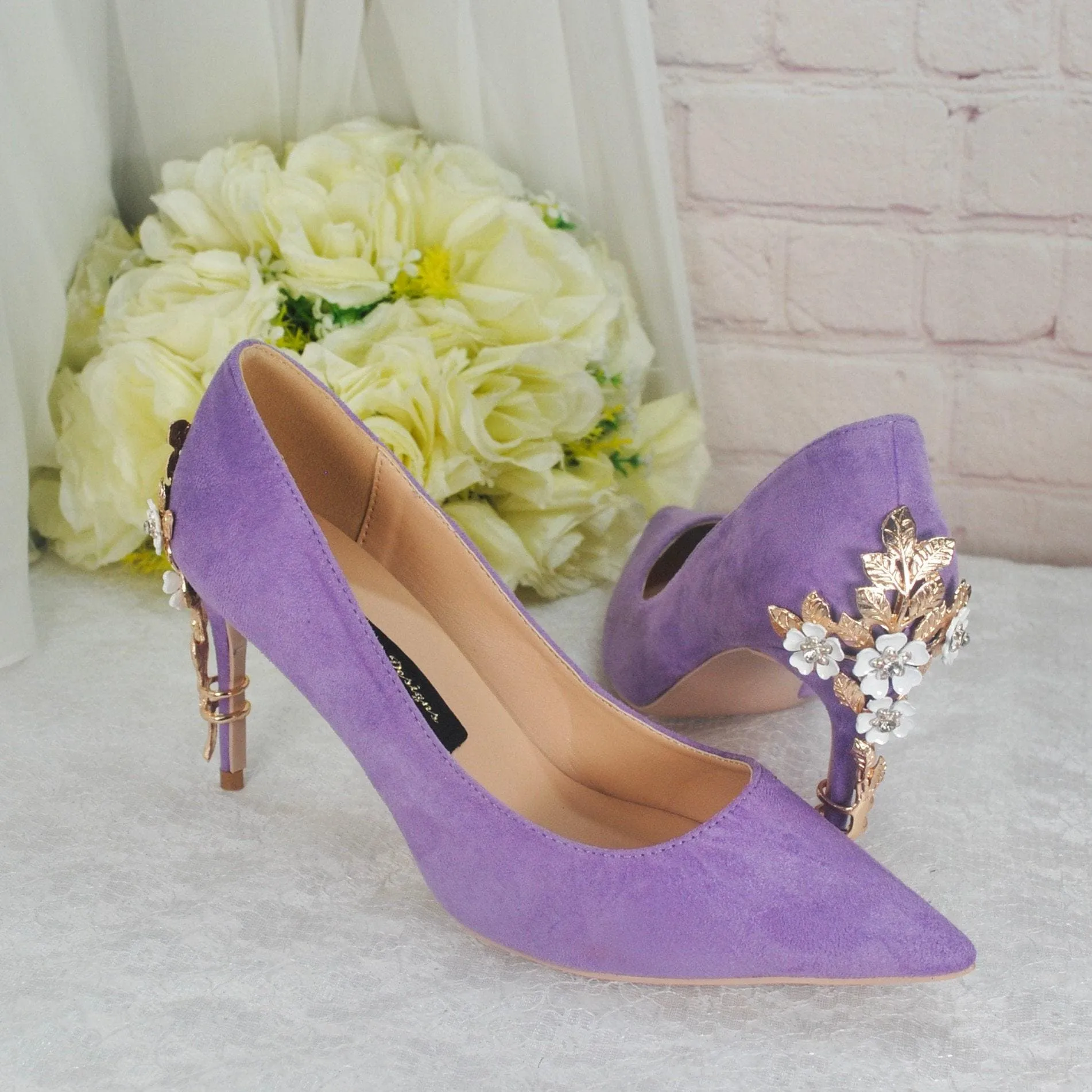 Lilac Suede 8cm Heel Wedding Shoes Size UK6/US8.5