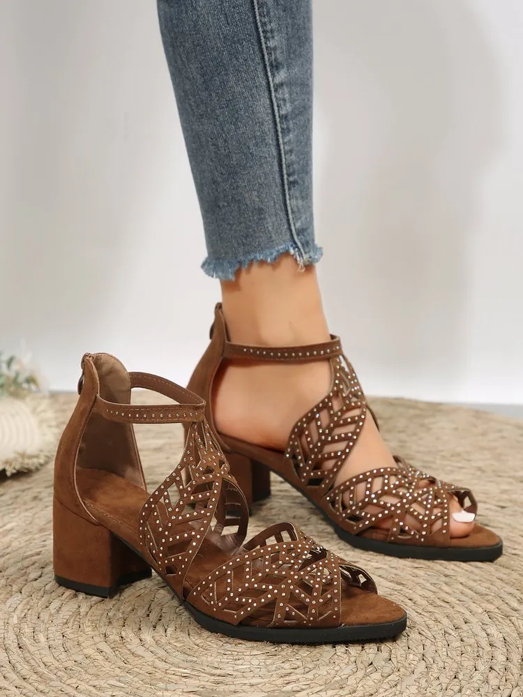 Low Heel Roman Sandals with Rhinestones