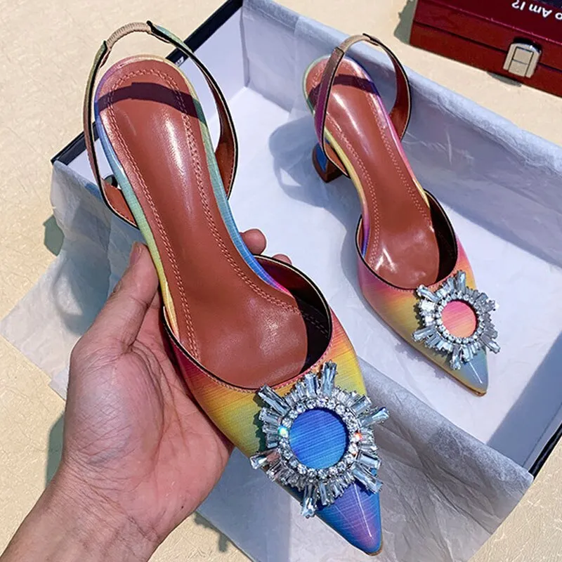 Luxury Patent Leather Women Pumps Sun Style Rhinestone High Heels Pointed Toe None-slip Wedding Party Pumps Shoes Size 42
