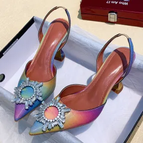 Luxury Patent Leather Women Pumps Sun Style Rhinestone High Heels Pointed Toe None-slip Wedding Party Pumps Shoes Size 42