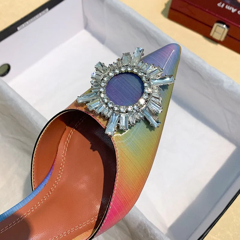 Luxury Patent Leather Women Pumps Sun Style Rhinestone High Heels Pointed Toe None-slip Wedding Party Pumps Shoes Size 42