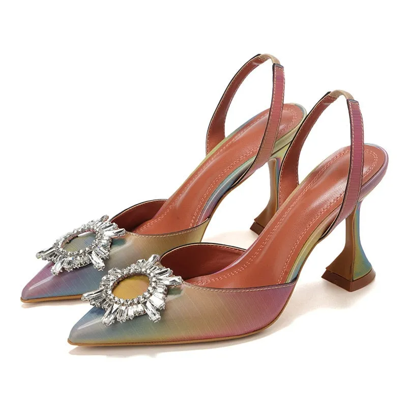 Luxury Patent Leather Women Pumps Sun Style Rhinestone High Heels Pointed Toe None-slip Wedding Party Pumps Shoes Size 42