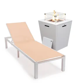 Marlin Patio Chaise Lounge Chair and Square Fire Pit Table Set