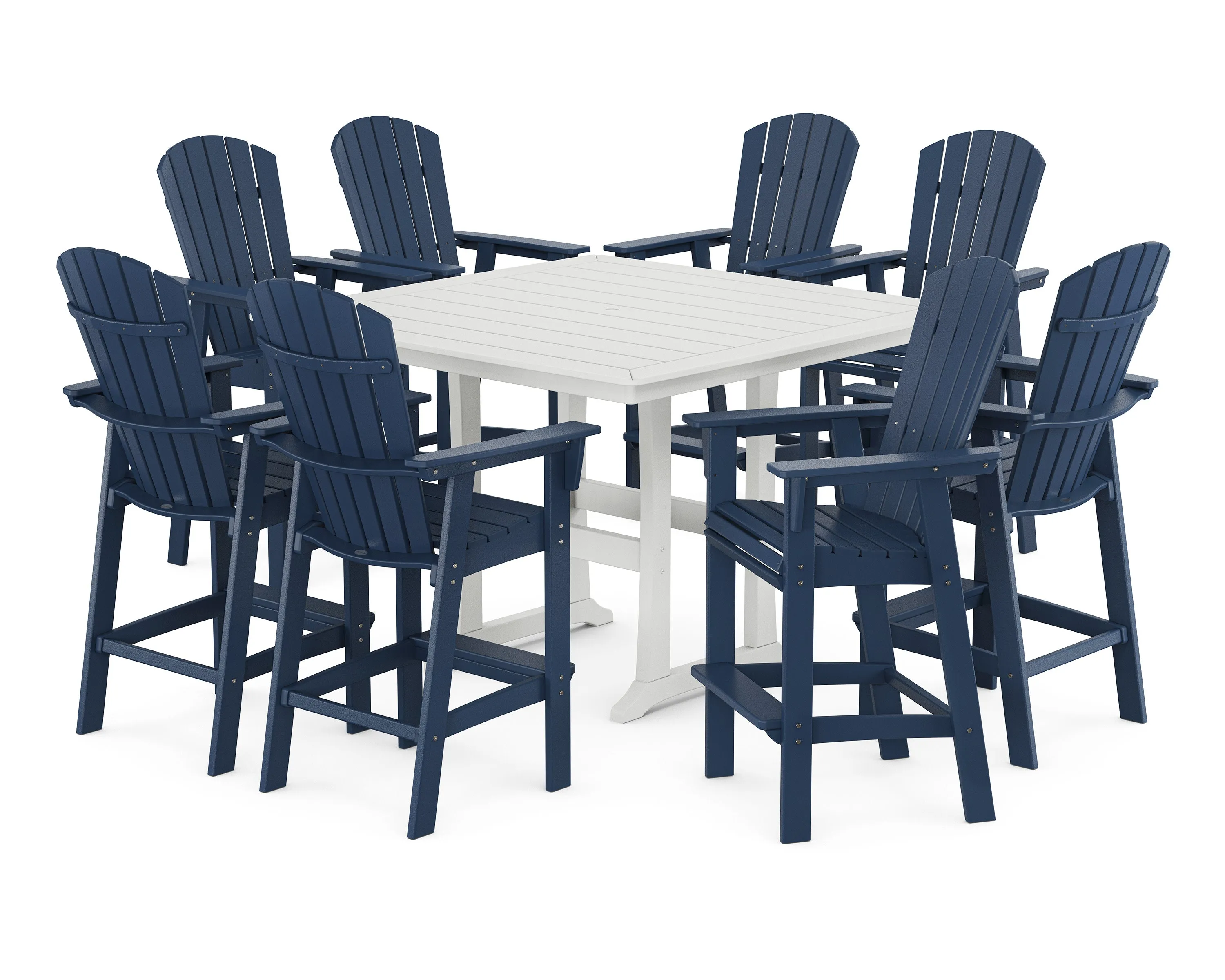 Nautical Curveback Adirondack 9-Piece Trestle Bar Set