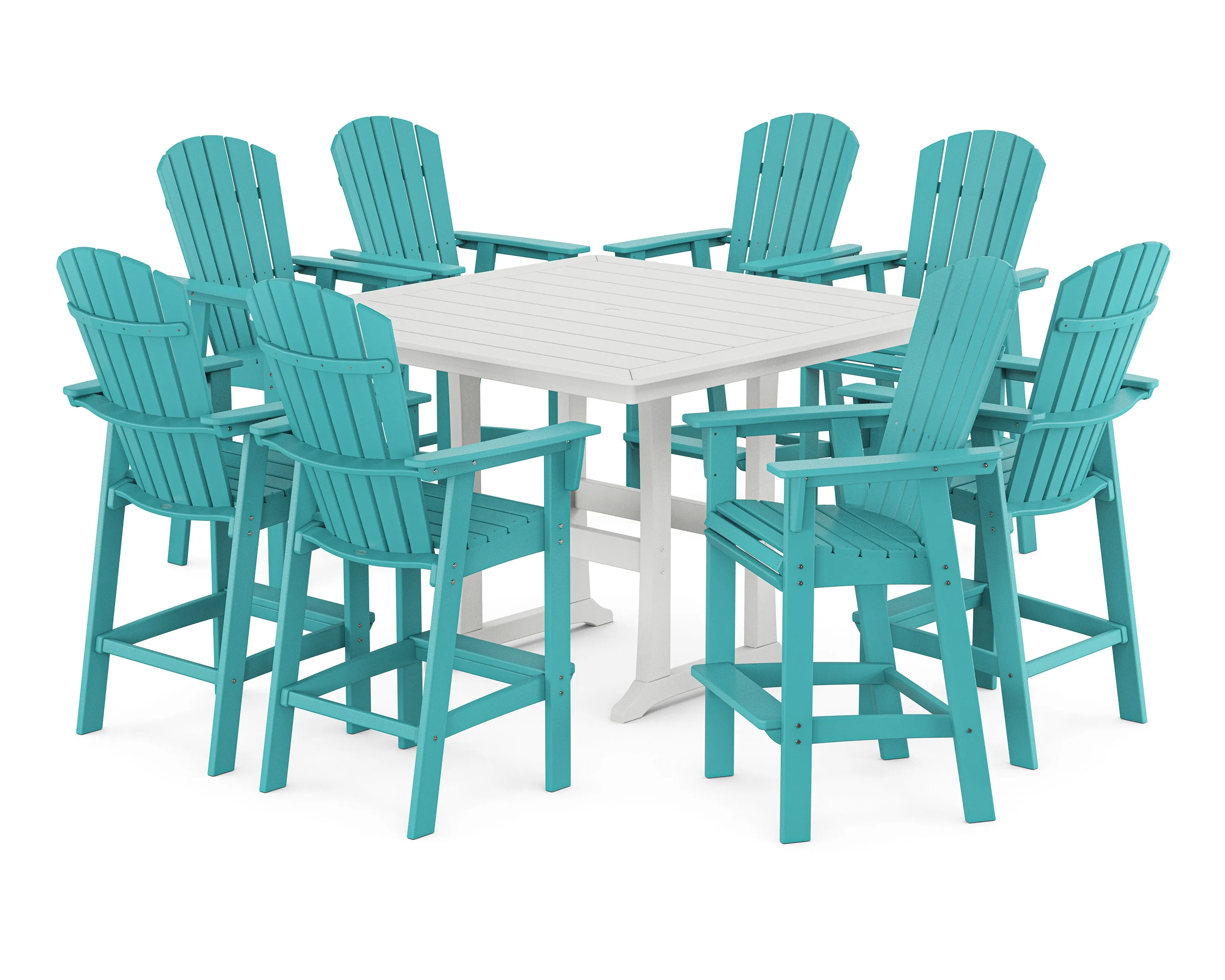 Nautical Curveback Adirondack 9-Piece Trestle Bar Set