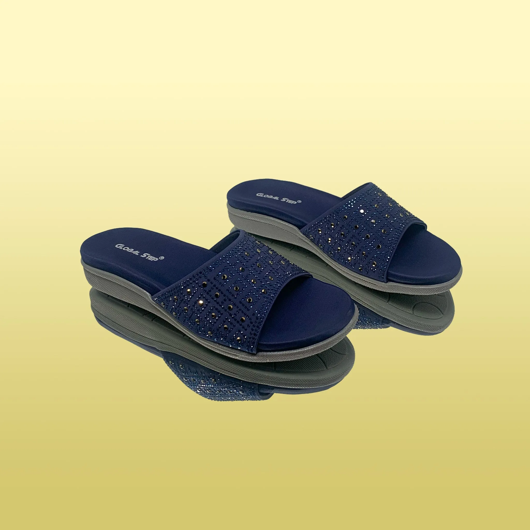 Navy Blue Studded Slip-On Sandals