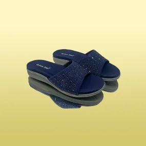 Navy Blue Studded Slip-On Sandals