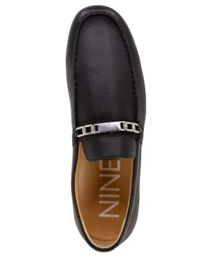 Nine West Men's Driving Moccasins with Buckle - Stylish Penny Loafers for Effortless Slip-On Style and Comfortable Footwear for Casual and Formal Occasions-Damian-Black Size-10