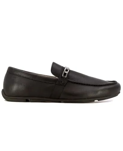 Nine West Men's Driving Moccasins with Buckle - Stylish Penny Loafers for Effortless Slip-On Style and Comfortable Footwear for Casual and Formal Occasions-Damian-Black Size-10