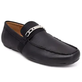 Nine West Men's Driving Moccasins with Buckle - Stylish Penny Loafers for Effortless Slip-On Style and Comfortable Footwear for Casual and Formal Occasions-Damian-Black Size-10
