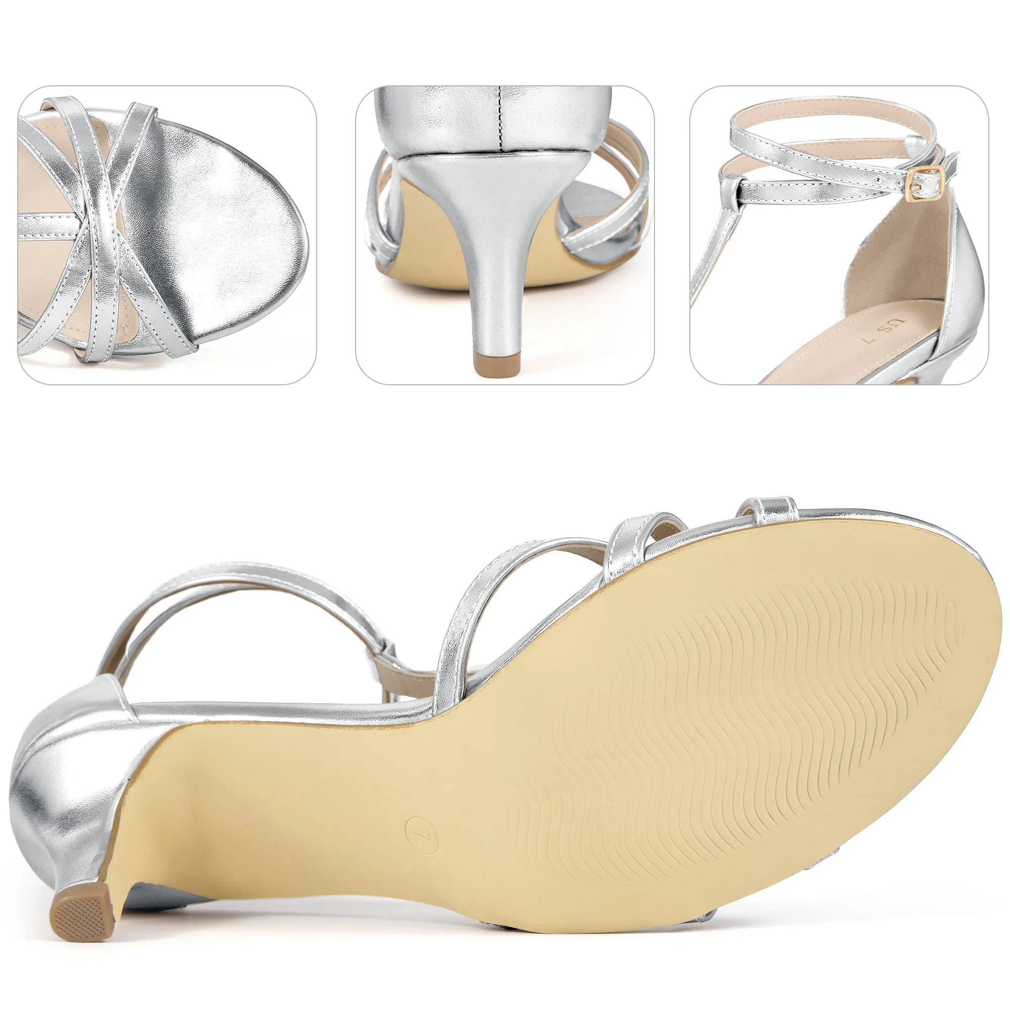 Open Toe Strappy Slingback Kitten Heels Sandals for Women