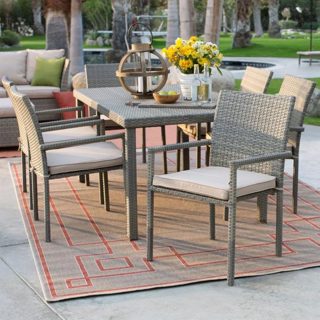 Outdoor Weather Resistant Resin Wicker Patio Dining Chair Arm Chair in Natural