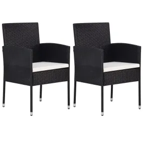 Patio Chairs with Cream White Cushions 2 pcs Black Poly Rattan