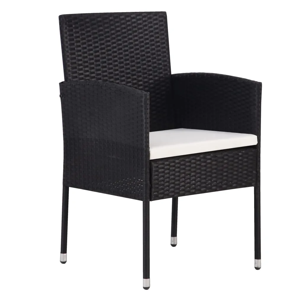 Patio Chairs with Cream White Cushions 2 pcs Black Poly Rattan