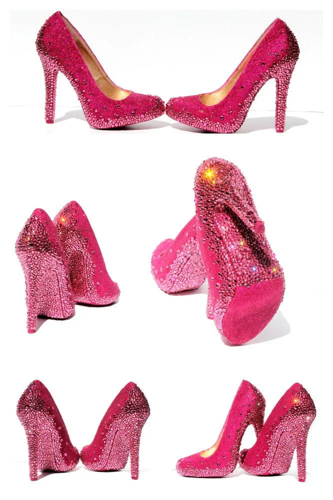Pink Glitter Heels with Rose Swarovski Crystal Soles
