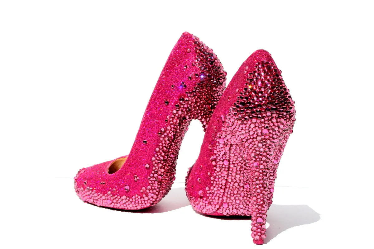 Pink Glitter Heels with Rose Swarovski Crystal Soles