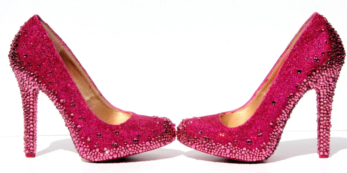 Pink Glitter Heels with Rose Swarovski Crystal Soles