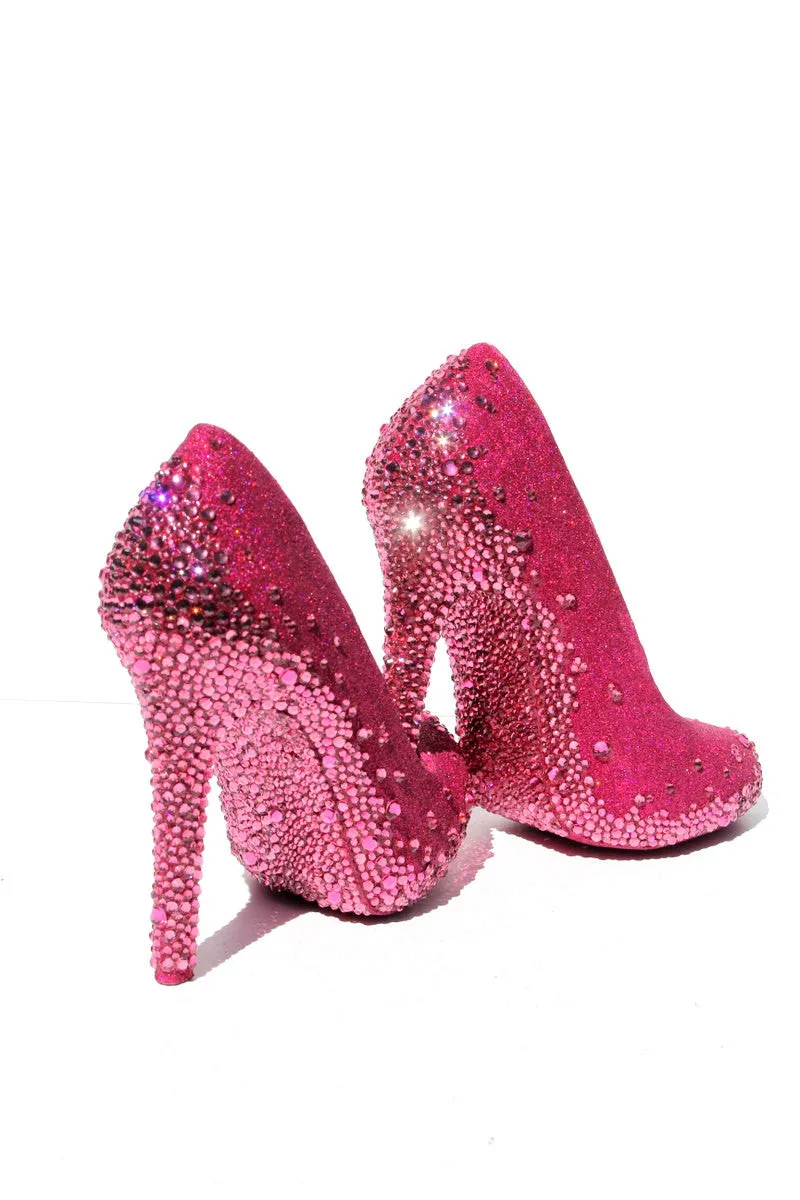 Pink Glitter Heels with Rose Swarovski Crystal Soles