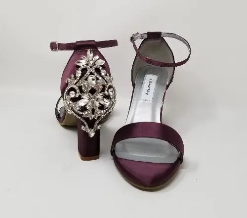 Purple Wedding Shoes with Chunky Heel Crystal Back Design