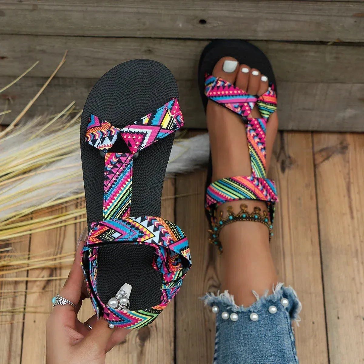 Rachel – Summer Paisley Pattern Sandals for Women