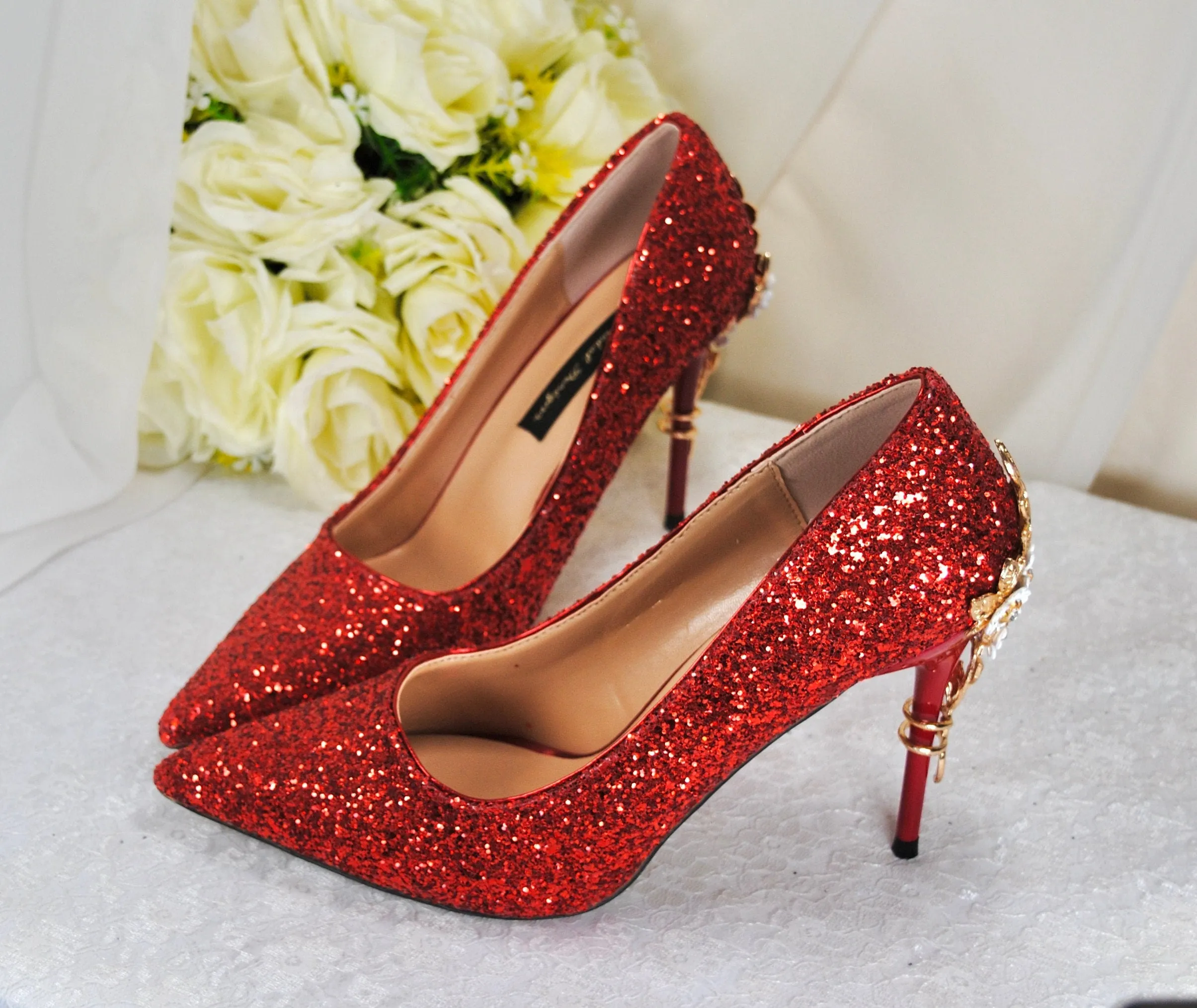 Red Glitter Heels - Size UK6/US8.5