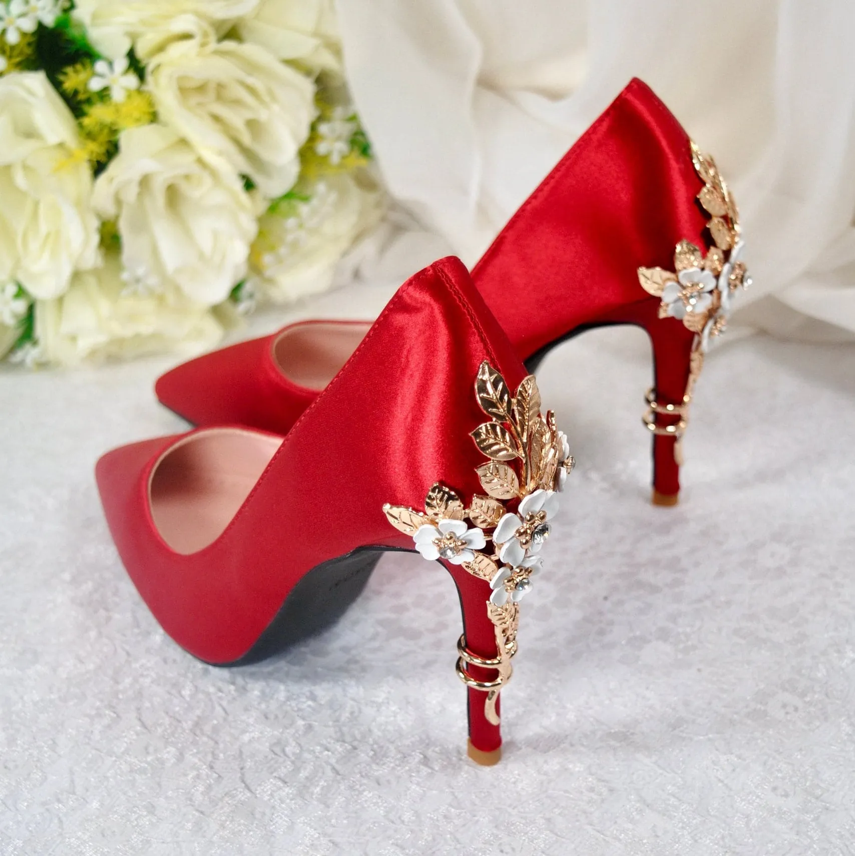 Red Satin Bridal Shoes  Size UK7/US9.5