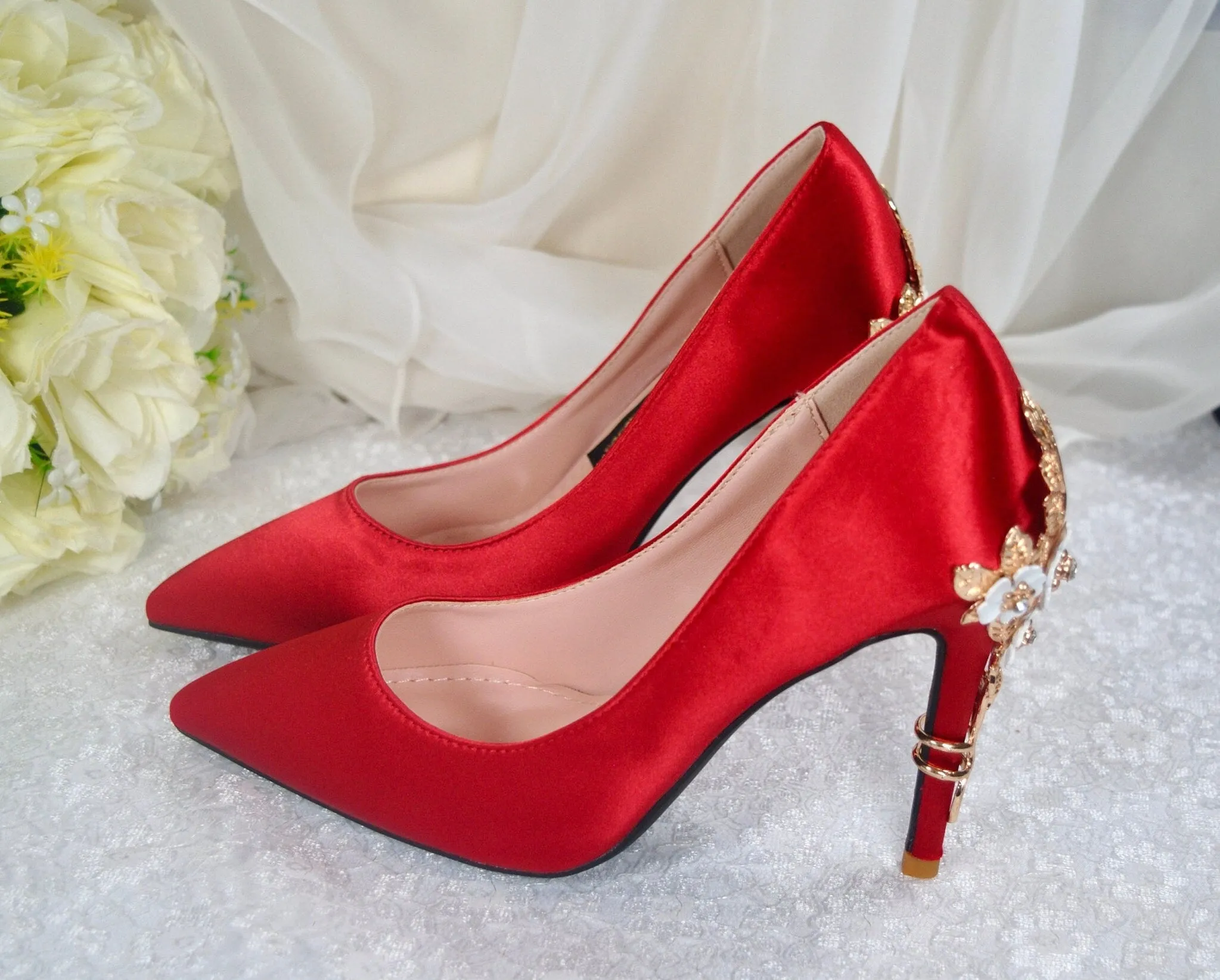 Red Satin Bridal Shoes  Size UK7/US9.5