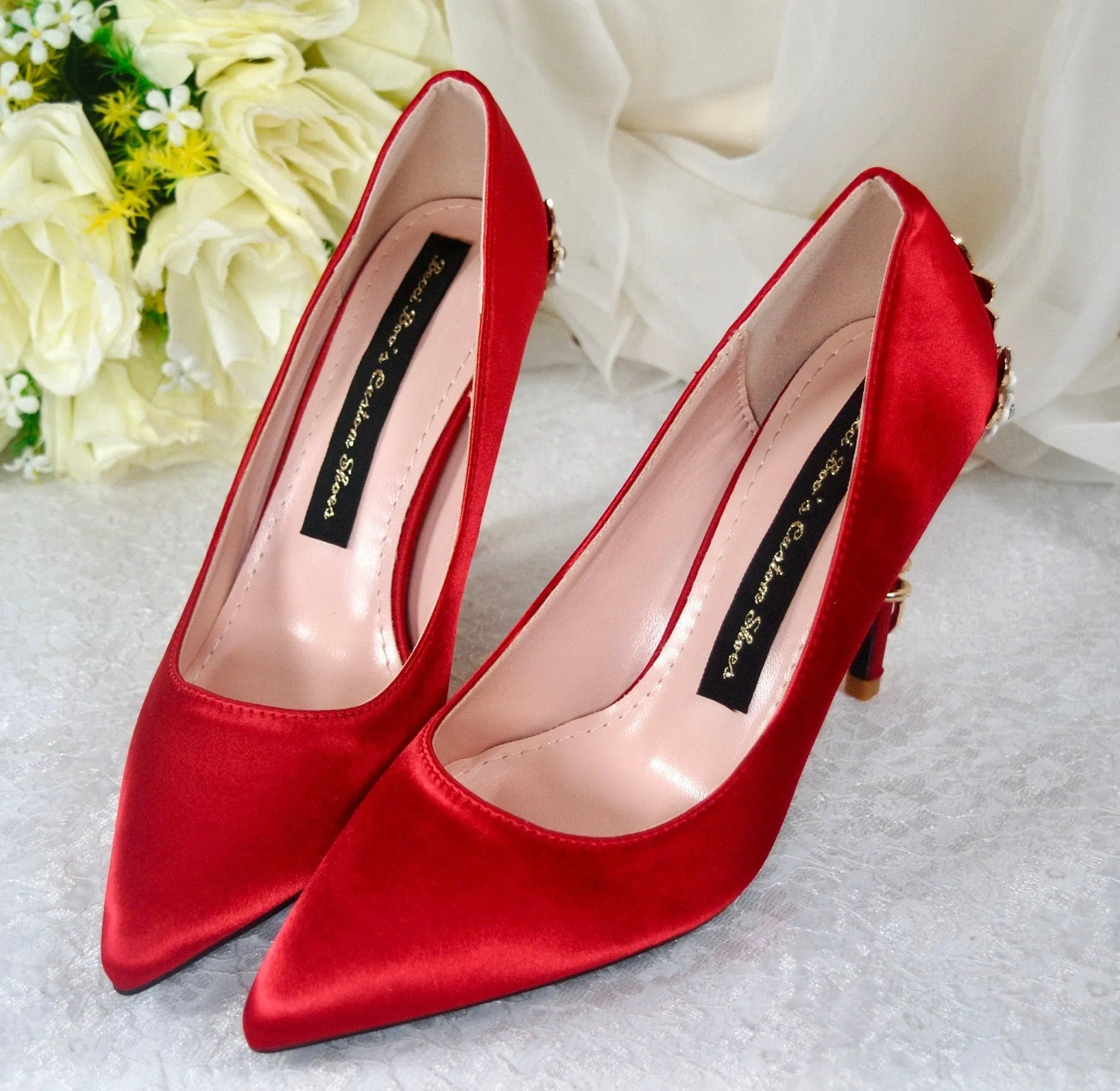 Red Satin Bridal Shoes  Size UK7/US9.5