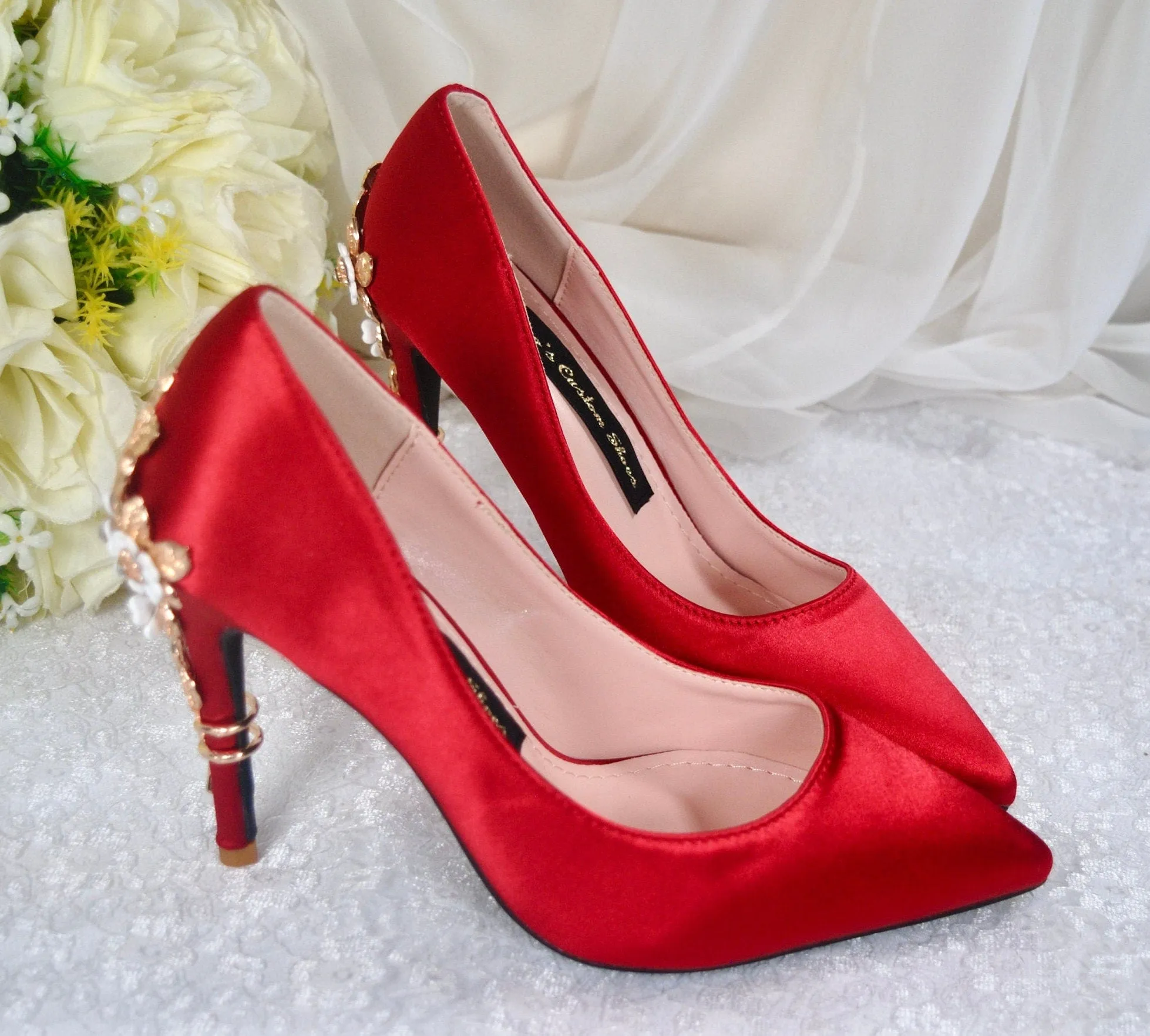 Red Satin Bridal Shoes  Size UK7/US9.5