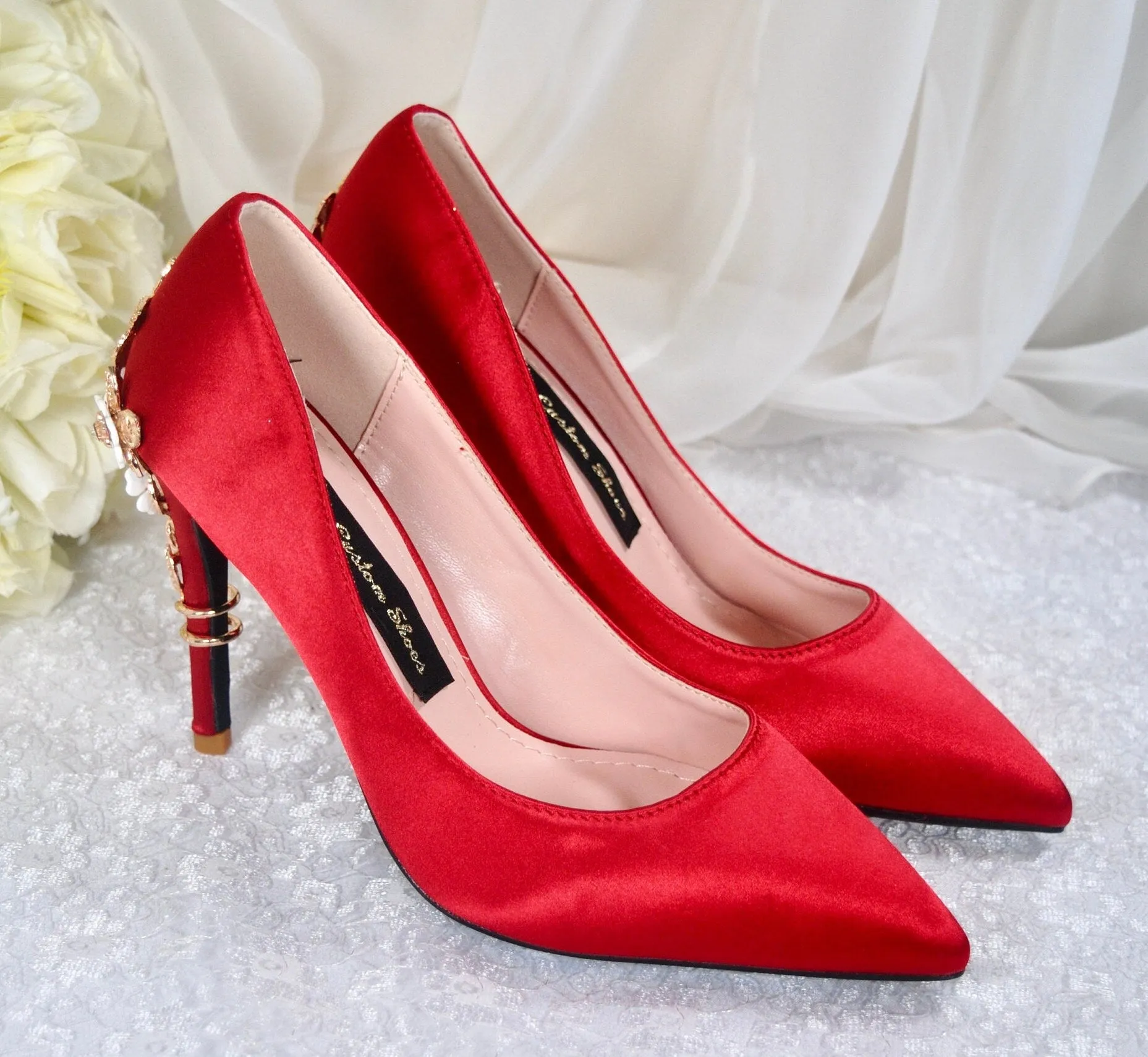 Red Satin Bridal Shoes  Size UK7/US9.5