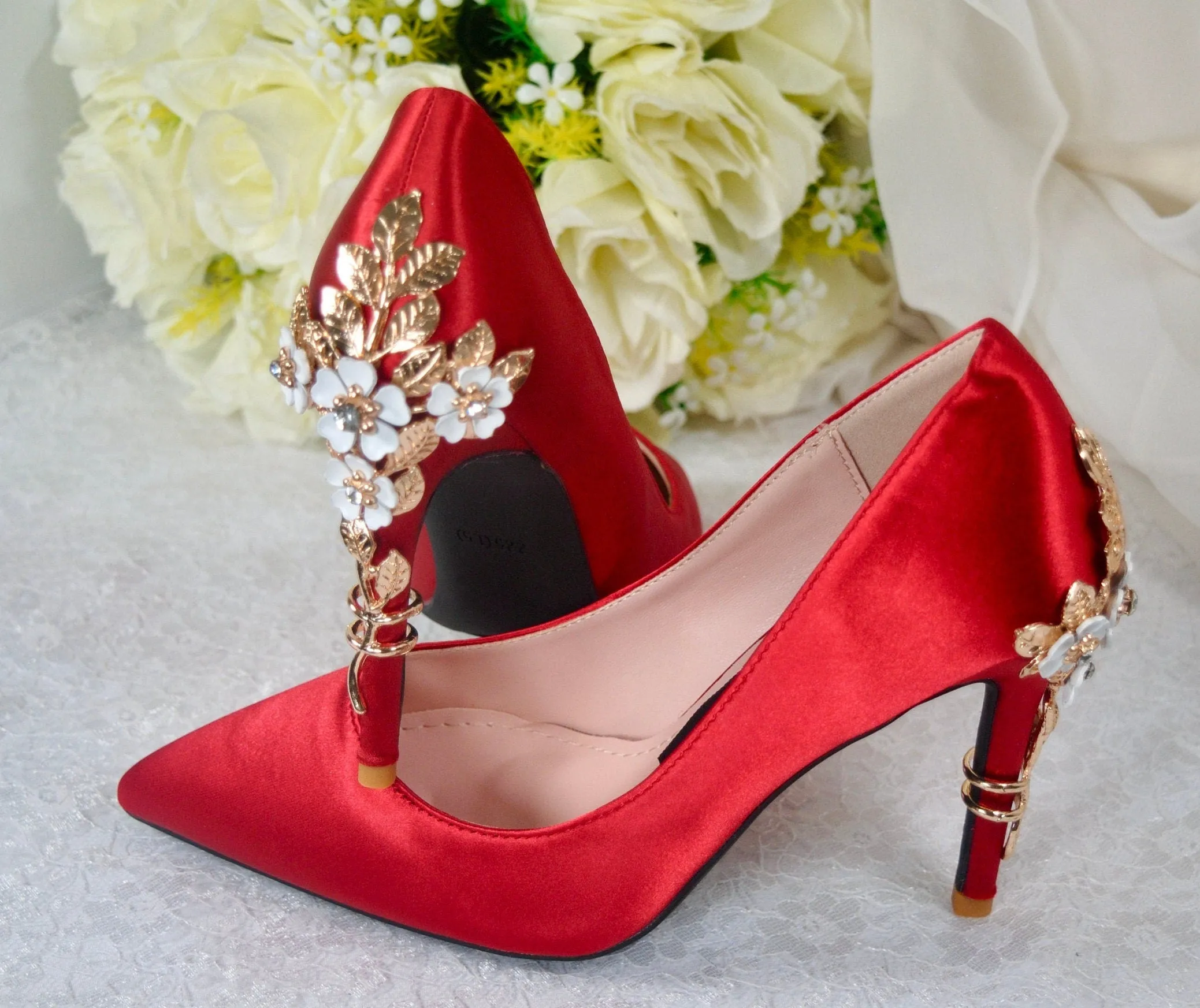 Red Satin Bridal Shoes  Size UK7/US9.5