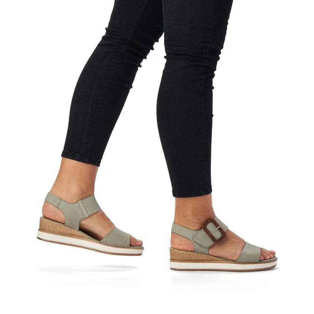 Remonte Green Nubuck Leather Big Buckle Wedge Sandal