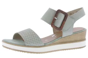 Remonte Green Nubuck Leather Big Buckle Wedge Sandal
