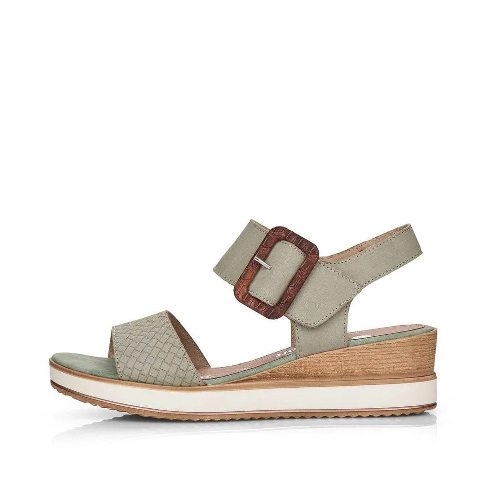Remonte Green Nubuck Leather Big Buckle Wedge Sandal