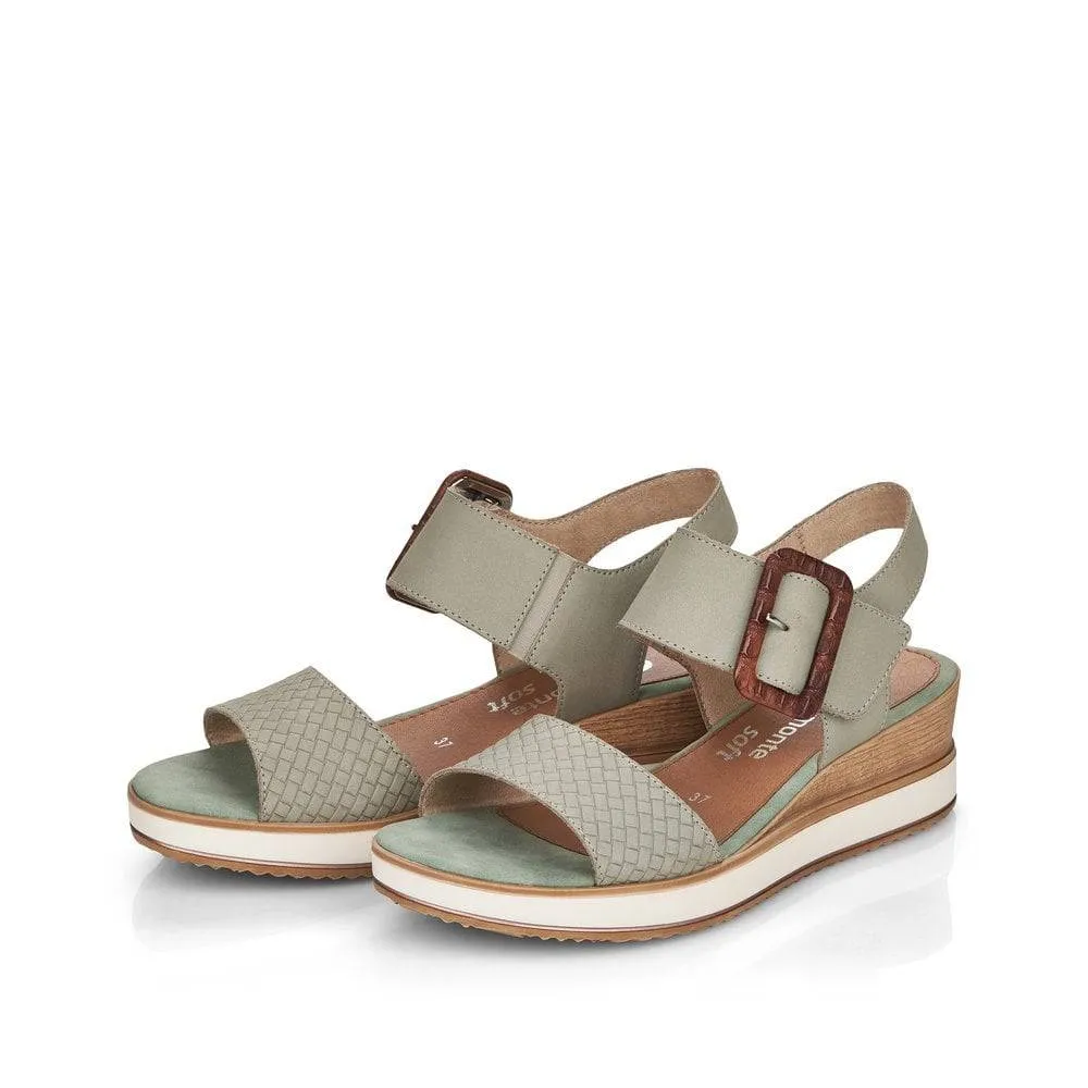 Remonte Green Nubuck Leather Big Buckle Wedge Sandal
