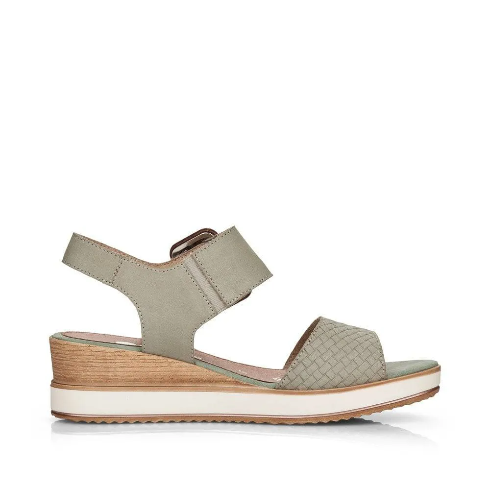 Remonte Green Nubuck Leather Big Buckle Wedge Sandal