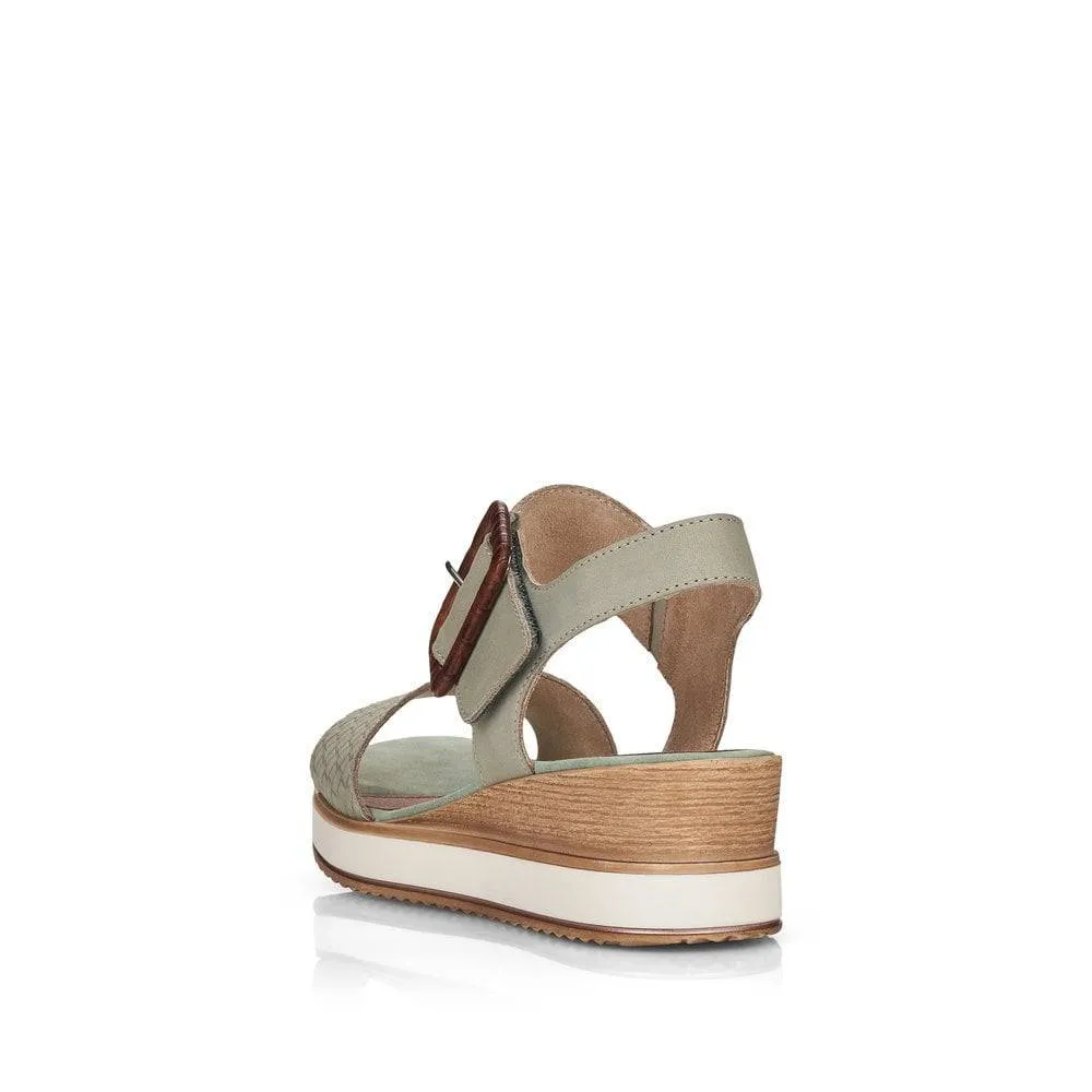 Remonte Green Nubuck Leather Big Buckle Wedge Sandal