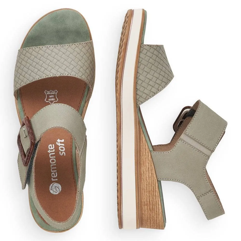 Remonte Green Nubuck Leather Big Buckle Wedge Sandal