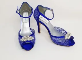 Royal Blue Bridal Shoes with Crystal Applique