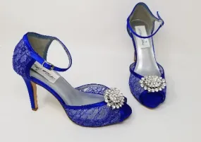 Royal Blue Bridal Shoes with Crystal Oval Design