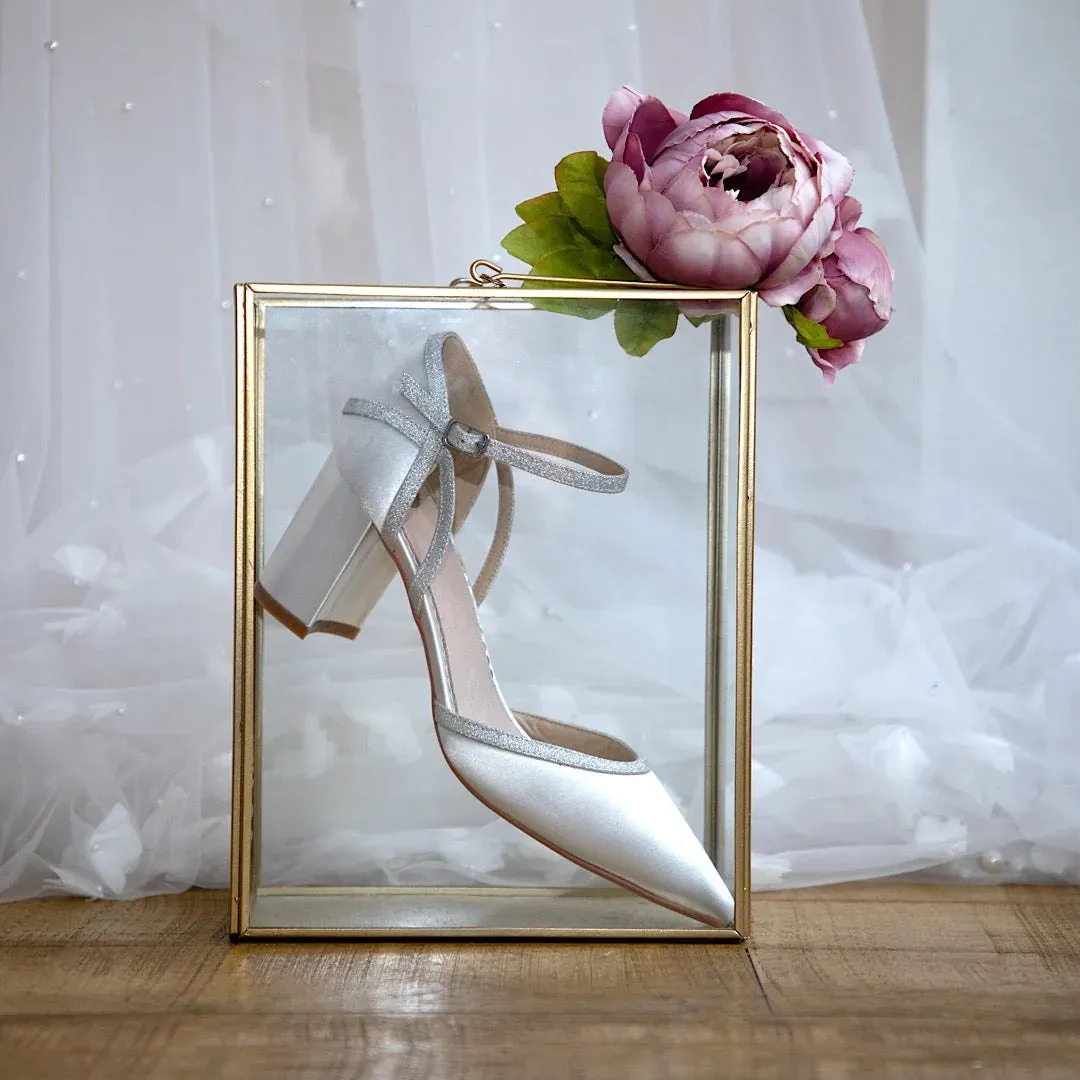 Satin Bridal Shoe with Silver Glitter Trim, By Perfect Bridal, Robyn