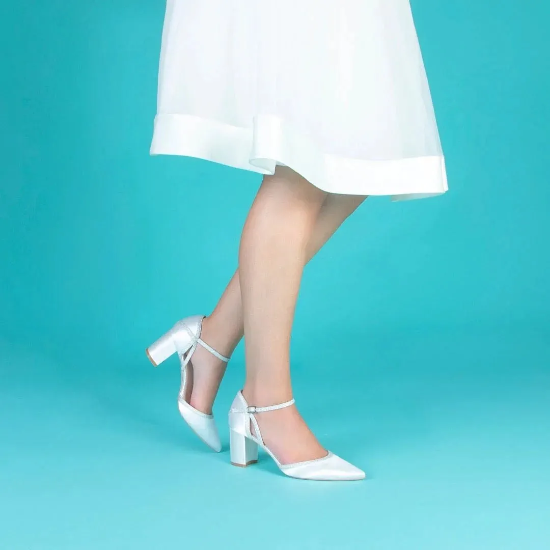 Satin Bridal Shoe with Silver Glitter Trim, By Perfect Bridal, Robyn