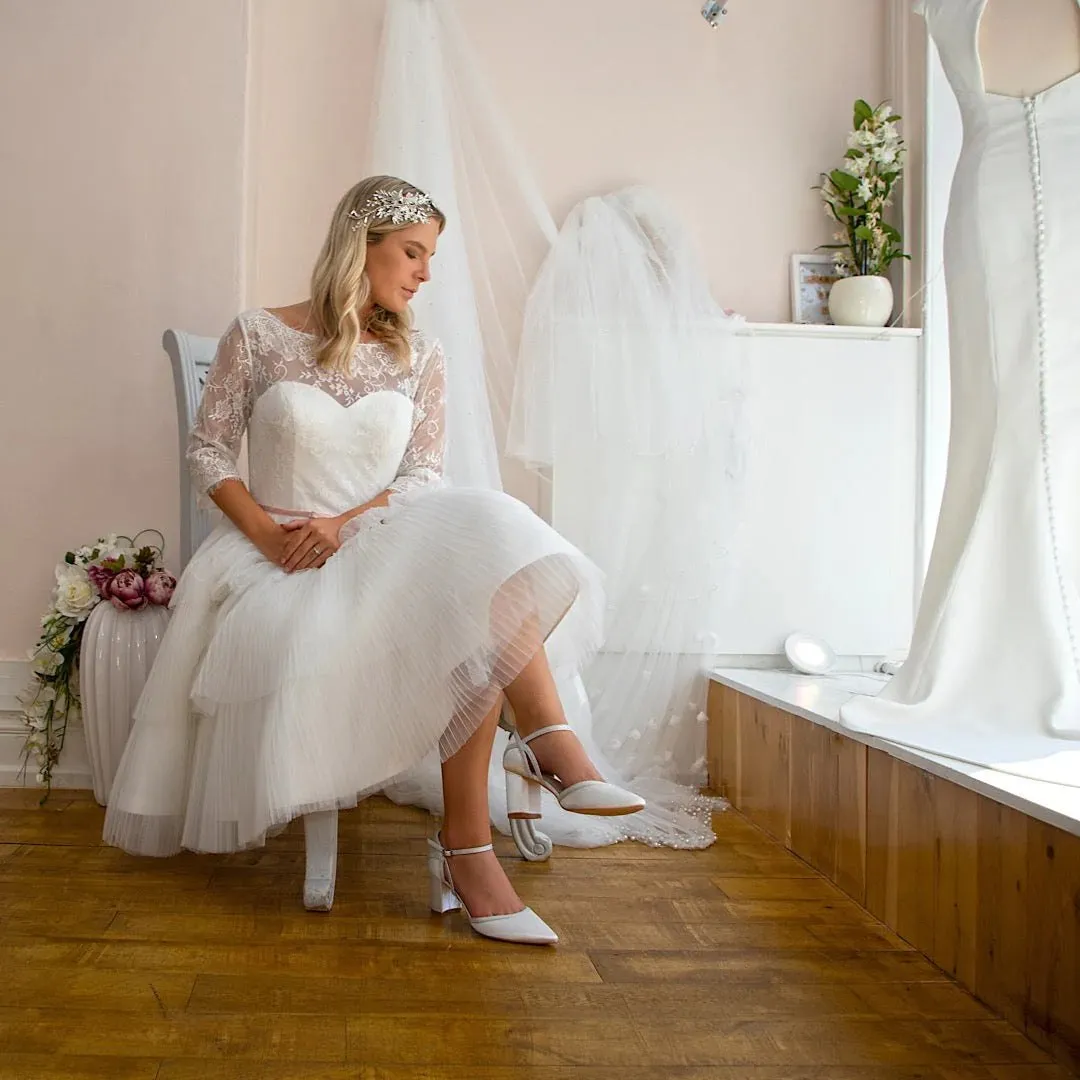Satin Bridal Shoe with Silver Glitter Trim, By Perfect Bridal, Robyn