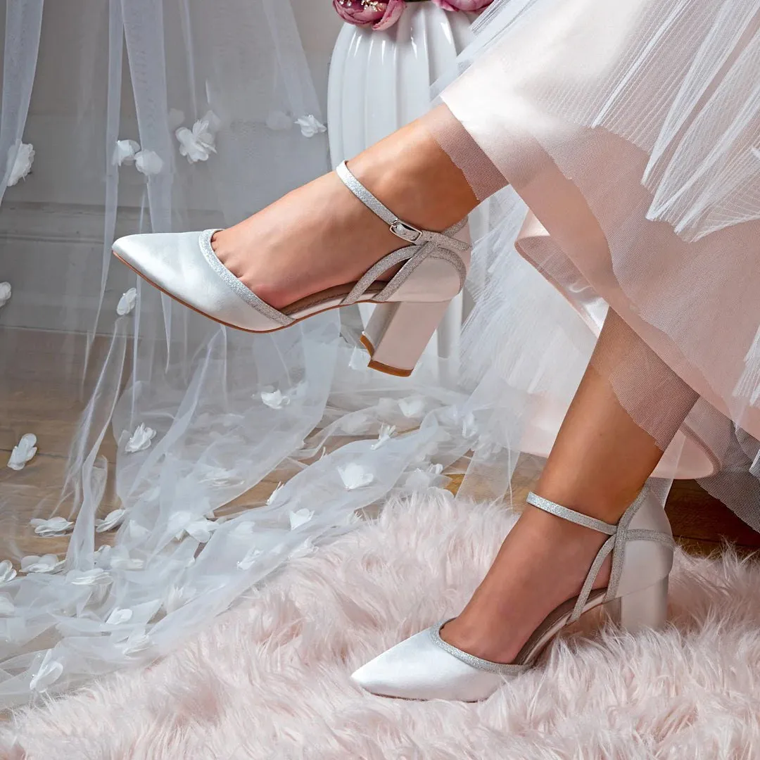 Satin Bridal Shoe with Silver Glitter Trim, By Perfect Bridal, Robyn