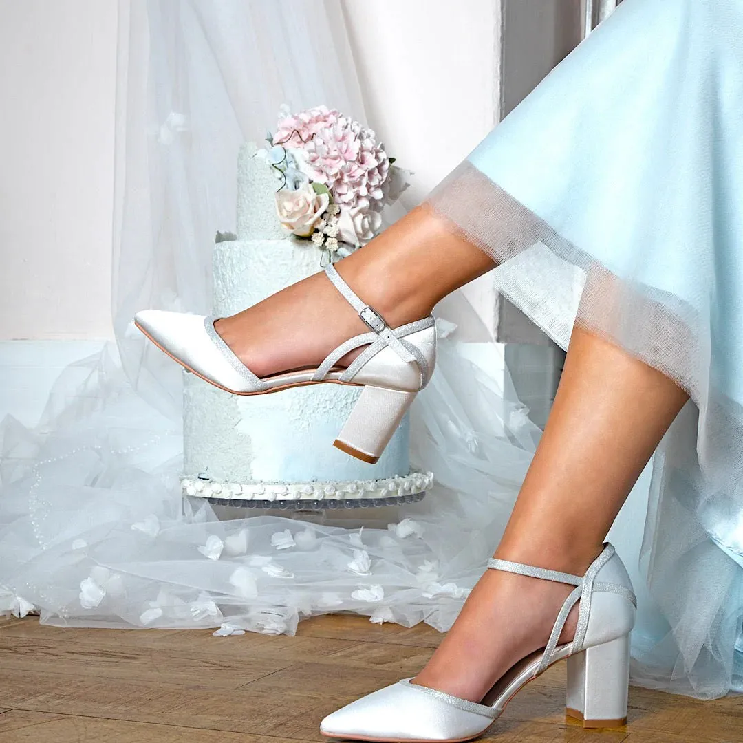 Satin Bridal Shoe with Silver Glitter Trim, By Perfect Bridal, Robyn