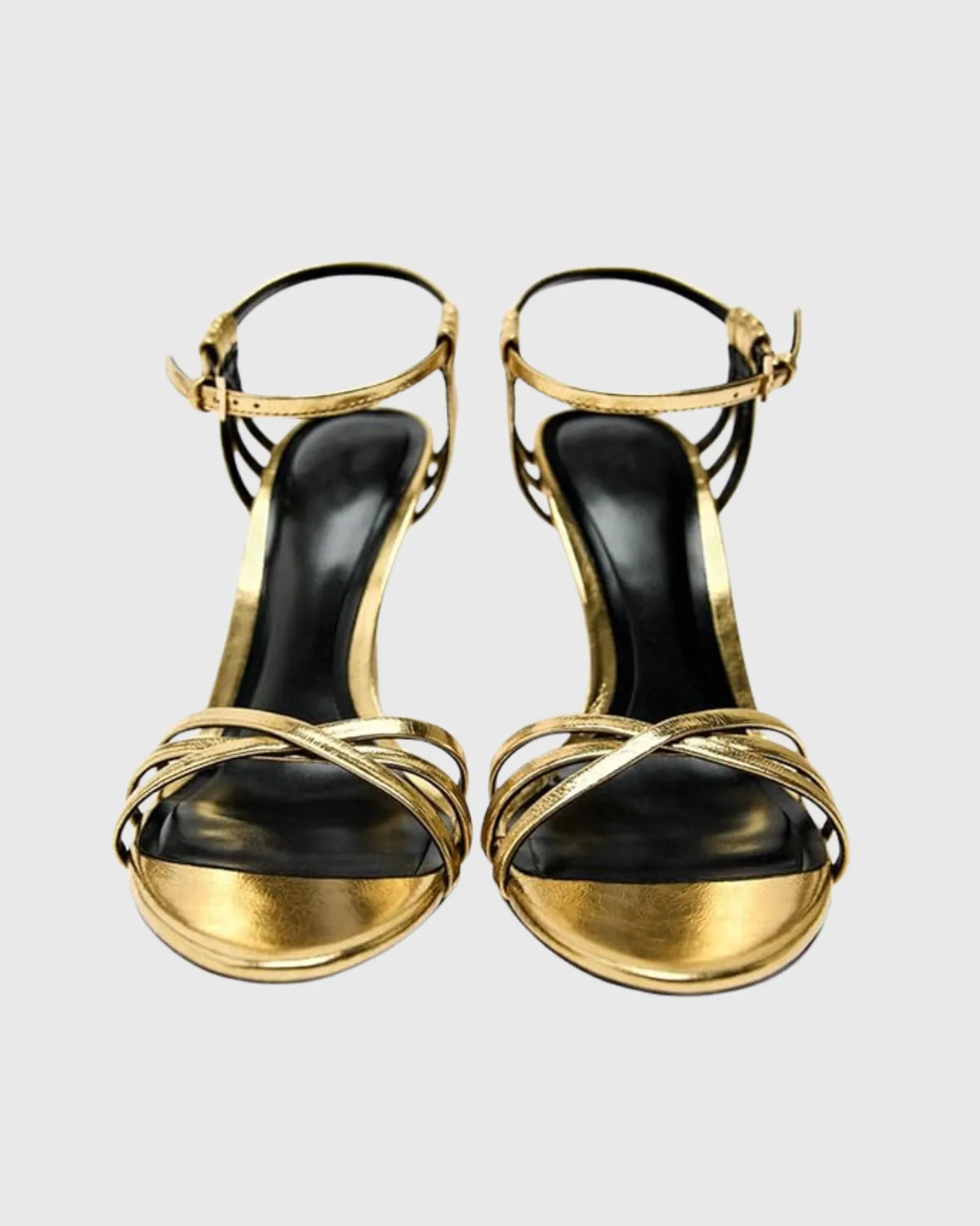 Selini Cross Metallic Strap Sandals In Gold